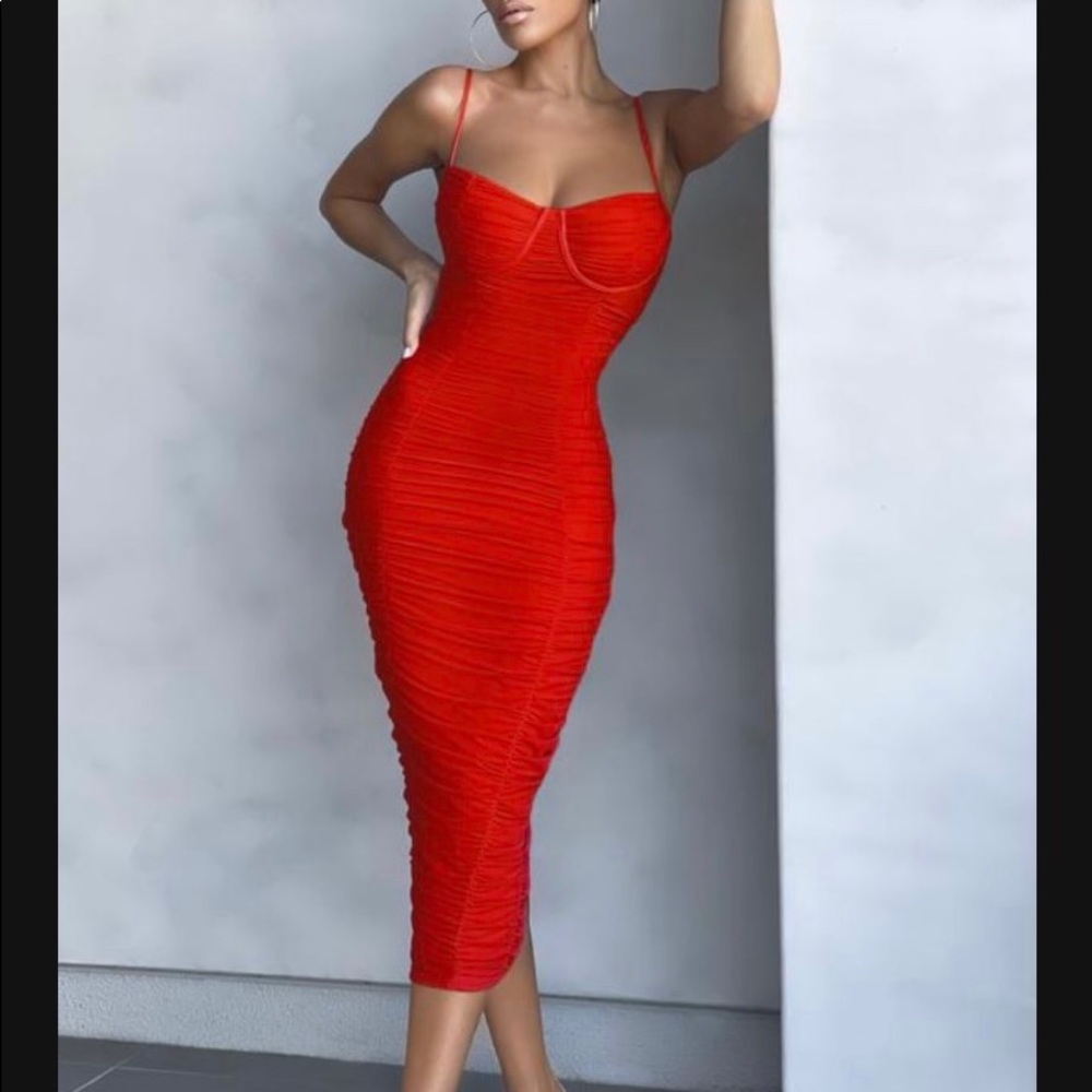 Club L London red corset midi dress